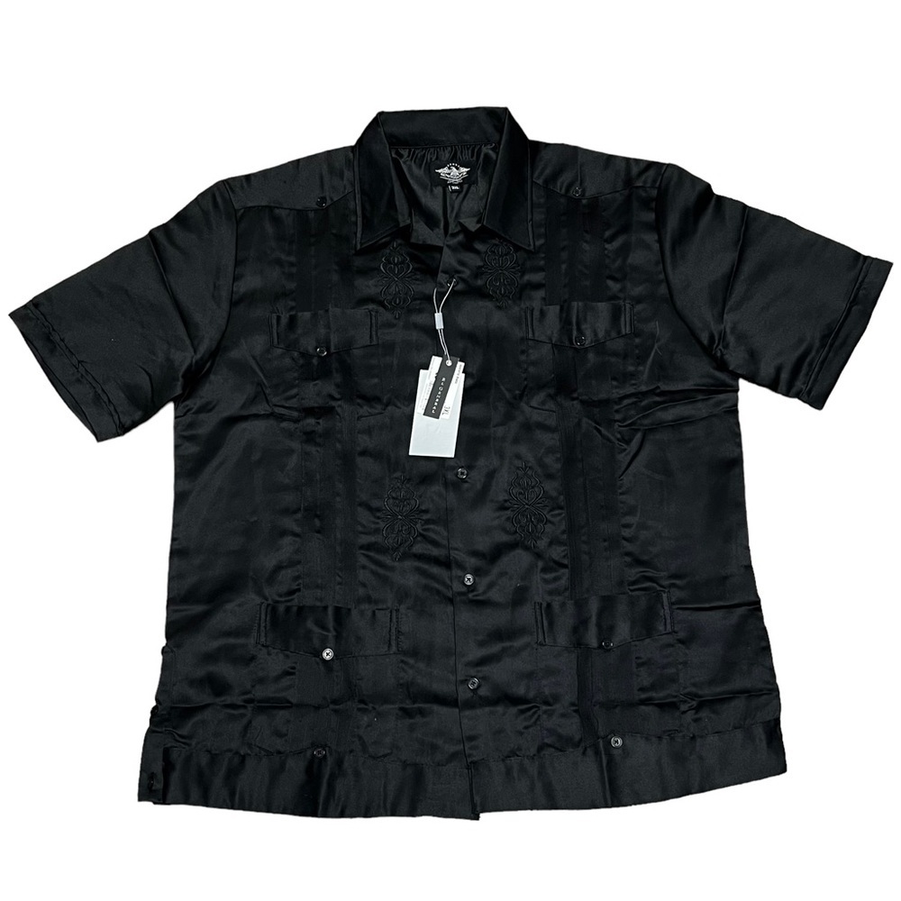 NWT El General Men's 3XL Western Shirt Black Short Sleeve Shiny Button Front